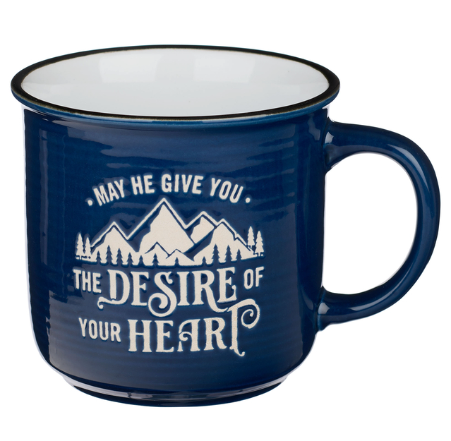 Desires of Your Heart Blue Ceramic Camp Style Mug- Psalm 20:4