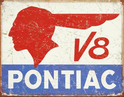 Tin Sign: Pontiac V8 Logo - Distressed Retro