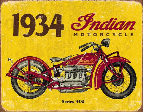 Tin Sign: 1934 Indian Motorcycles