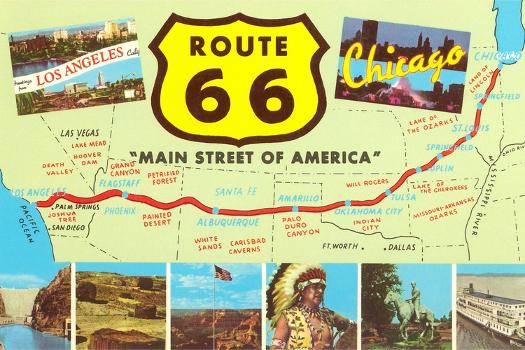 Map of Route 66 "MAIN STREET OF AMERICA" Art Print