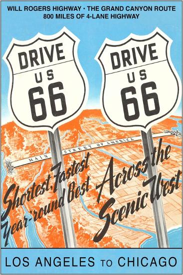 Drive US 66 Signs, Route 66 Art Print