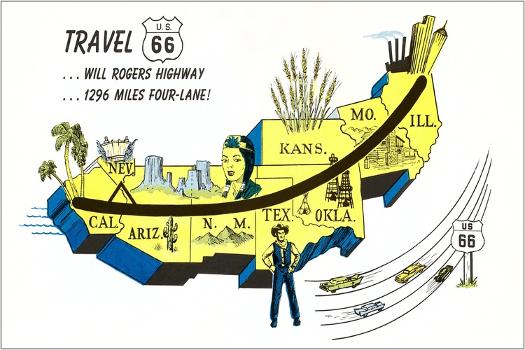 Partial Map Showing Will Rogers Highway, Route 66 アメリカンインテリア ポスター