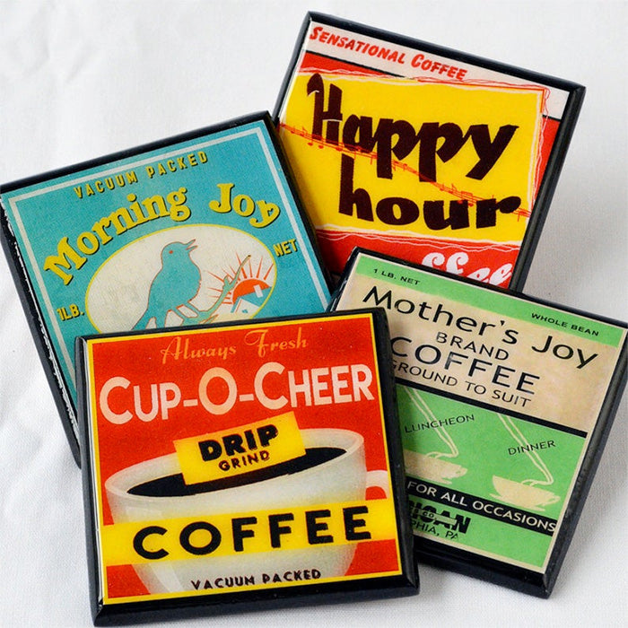 コーヒーなしではいられない！ ヴィンテージコーヒーラベル コースターセット / Not Without My Coffee! Vintage Coffee Label Coaster Set