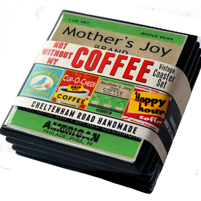 Not Without My Coffee! Vintage Coffee Label Coaster Set