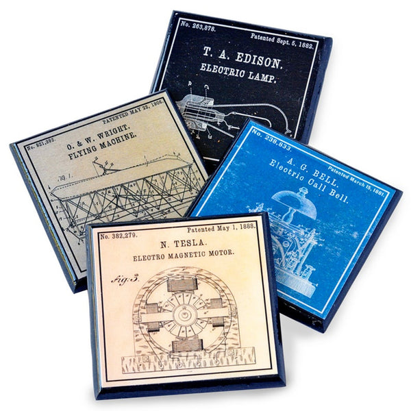 the Great Inventors: Patent Art Drink Coaster Set