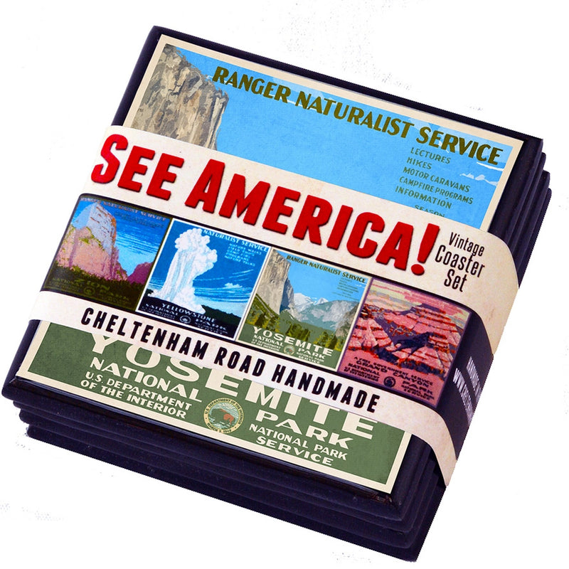 ヴィンテージ国立公園ポスター ドリンク コースターセット / Vintage National Park Poster Drink Coaster Set