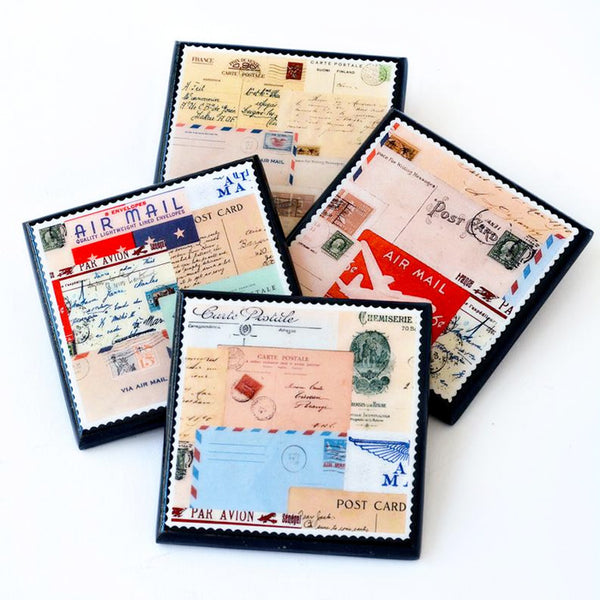 メールが届いています: ヴィンテージ エアメール エフェメラ ドリンク コースター セット / You'Ve Got Mail: Vintage Airmail Ephemera Drink Coaster Set