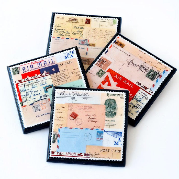 You'Ve Got Mail: Vintage Airmail Ephemera Drink Coaster Set