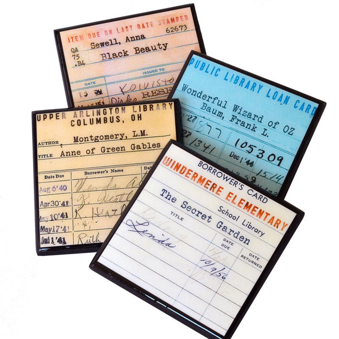 ヴィンテージ ライブラリーカード コースター セット / Vintage Library Card Coaster Set