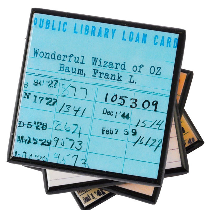 Vintage Library Card Coaster Set
