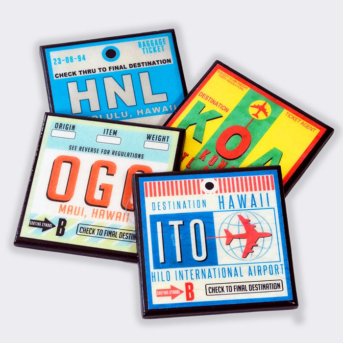 楽園へのチケット ヴィンテージハワイ空港コード コースター セット / Ticket To Paradise Vintage Hawaii Airport Code Coaster Set