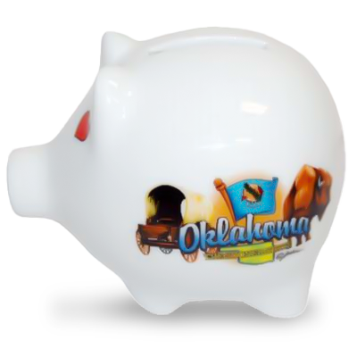 オクラホマ州 セラミック ピギーバンク ブタの貯金箱 / Oklahoma Elements Ceramic Piggy Bank