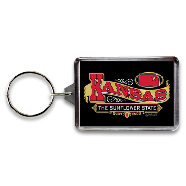 カンザス州 バナーキーホルダー / Kansas Keychain Lucite Banner