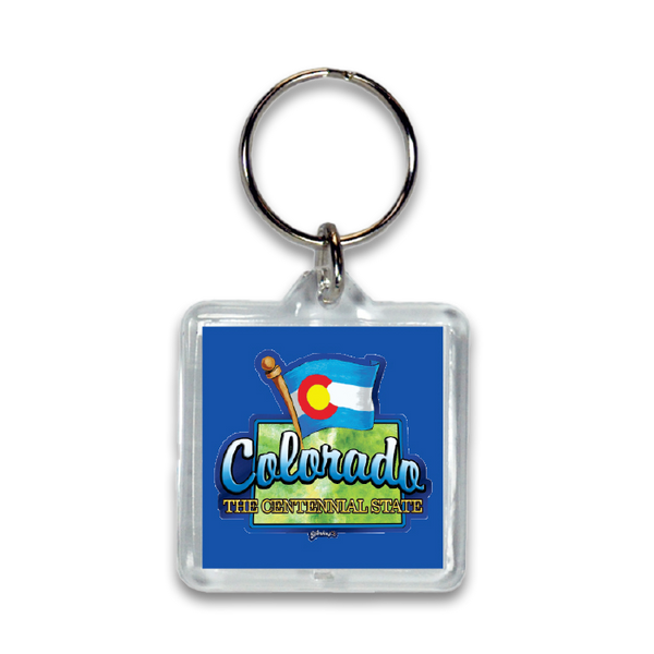 Colorado Keychain Lucite Map & Flag