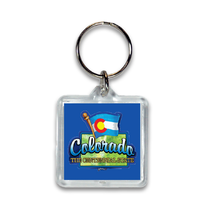 Colorado Keychain Lucite Map & Flag