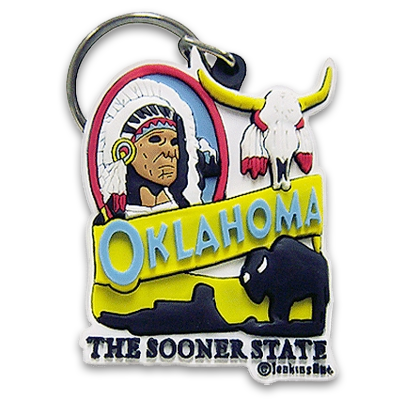 オクラホマ州 キーホルダー [インディアンバナー] / Oklahoma Keychain PVC Indian Banner
