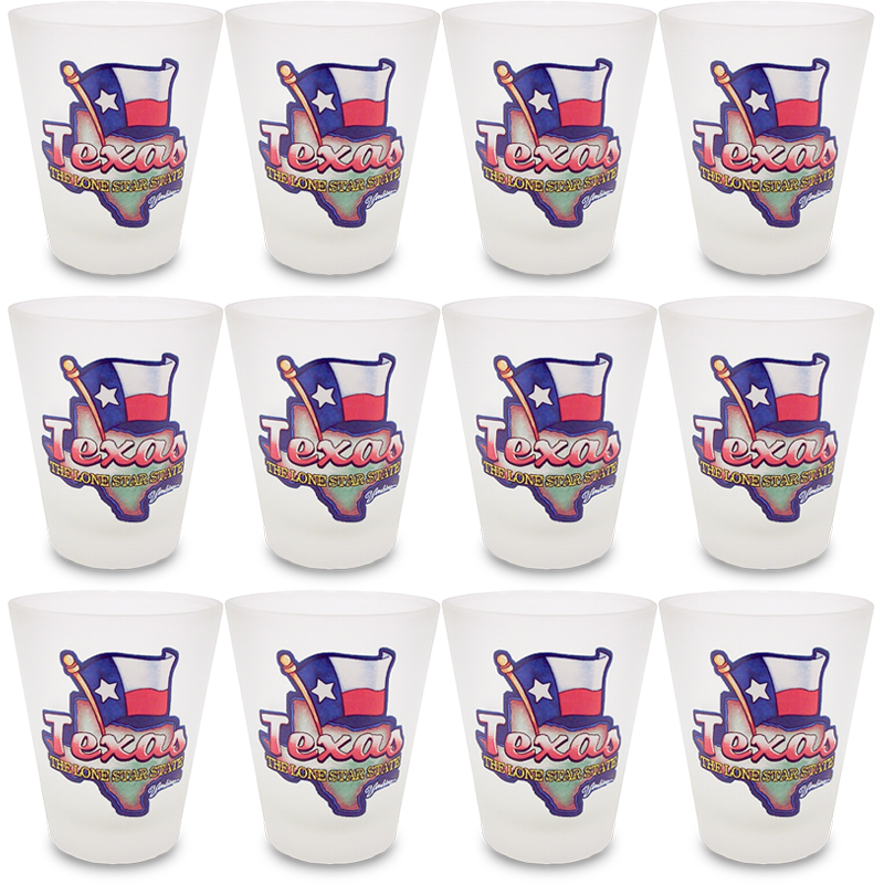 Texas Shot Glass Frosted Map & Flag  (1.5oz)