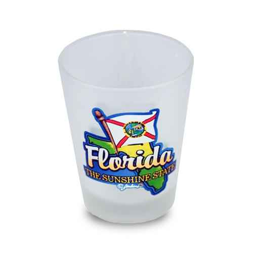 フロリダ州 ショットグラス つや消し（1.5oz）[地図＆旗] / Florida Shot Glass Frosted Map & Flag  (1.5oz)
