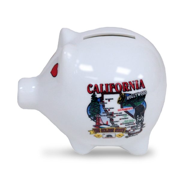 カリフォルニア州 セラミック ピギーバンク ブタの貯金箱 [州の地図] / California State Map Ceramic Piggy Bank