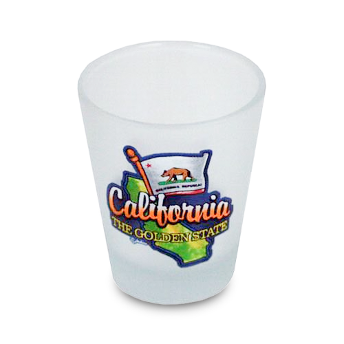 California Shot Glass Frosted Map & Flag  (1.5oz)
