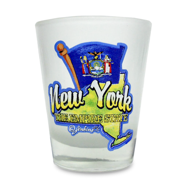 ニューヨーク州 ショットグラス（1.5oz）[地図＆旗] / New York Shot Glass Frosted Map & Flag  (1.5oz)