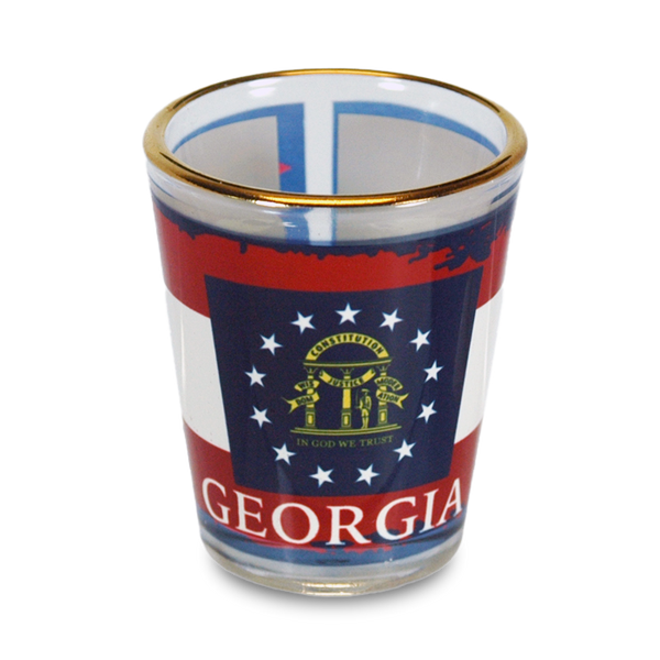 ジョージア州 ショットグラス（1.5oz）[金縁州旗] / Georgia Shot Glass Gold Rim State Flag (1.5oz)