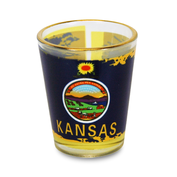 Kansas Shot Glass Gold Rim State Flag (1.5oz)