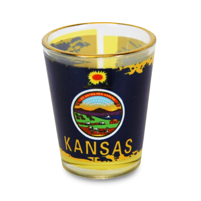 カンザス州 ショットグラス（1.5oz）[金縁州旗] / Kansas Shot Glass Gold Rim State Flag (1.5oz)