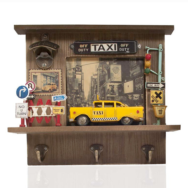 ニューヨーク シティ チェッカー タクシー 壁掛け キーフック / Vintage New York City Checker Taxi Shadow Box