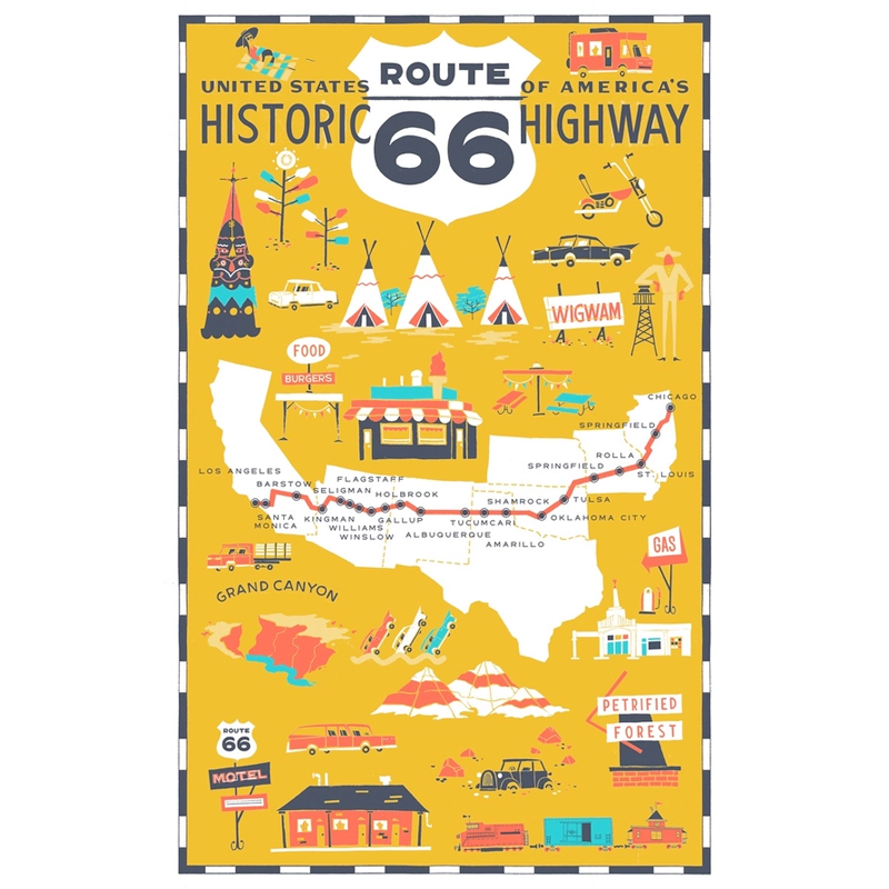 ルート66 ロードマップ ティータオル / Route 66 Region Tea Towel