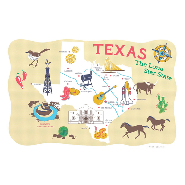 テキサス州のアイコン 2 ティータオル / Texas State Icons 2 Tea Towel
