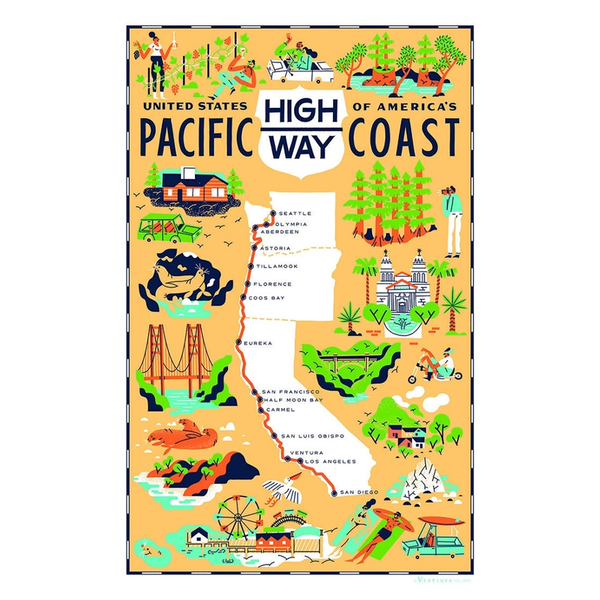 Pacific Coast Highway Region Tea Towel