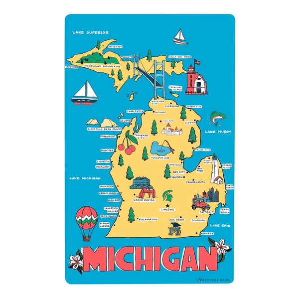 Michigan State Icons Tea Towel