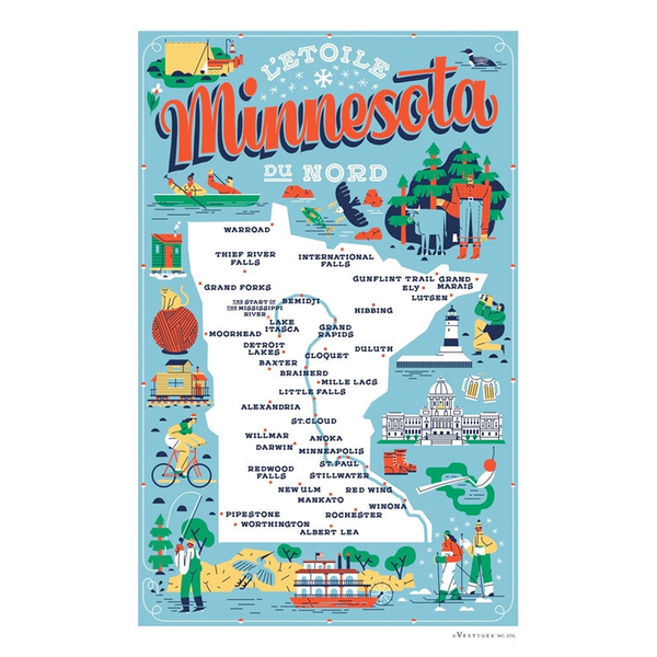 ミネソタ州のアイコン ティータオル / Minnesota State Icons Tea Towel