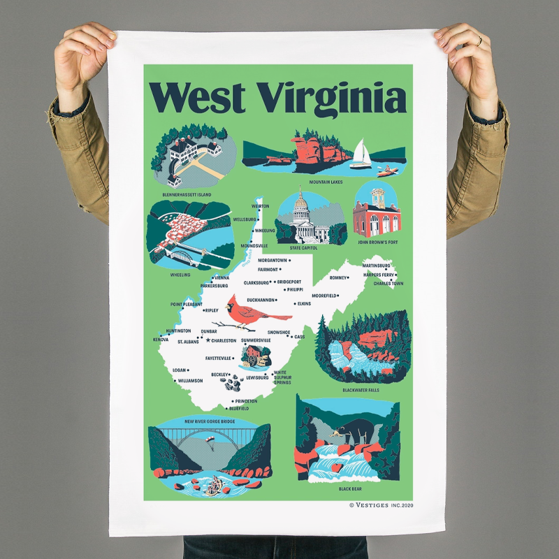 ウェストバージニア州のアイコン ティータオル / West Virginia State Icons Tea Towel