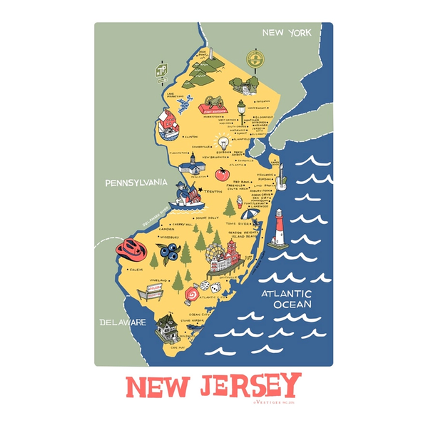 ニュージャージー州のアイコン ティータオル / New Jersey State Icons Tea Towel