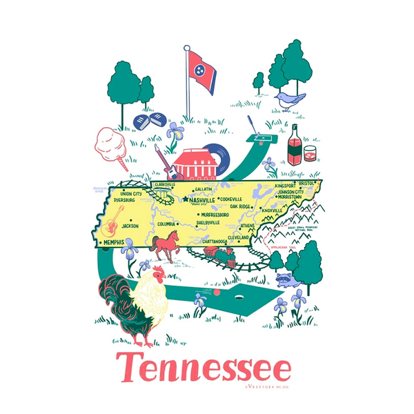 テネシー州のアイコン ティータオル / Tennessee State Icons Tea Towel