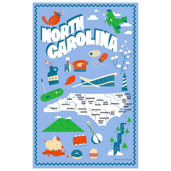 ノースカロライナ州のアイコン ティータオル / North Carolina State Icons Tea Towel