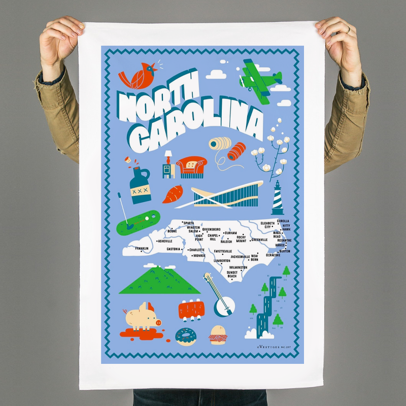 North Carolina State Icons Tea Towel