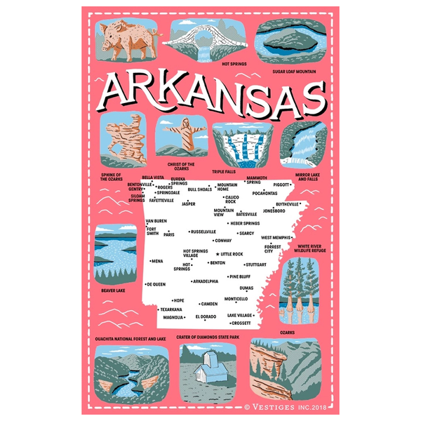 アーカンソー州のアイコン ティータオル / Arkansas State Icons Tea Towel