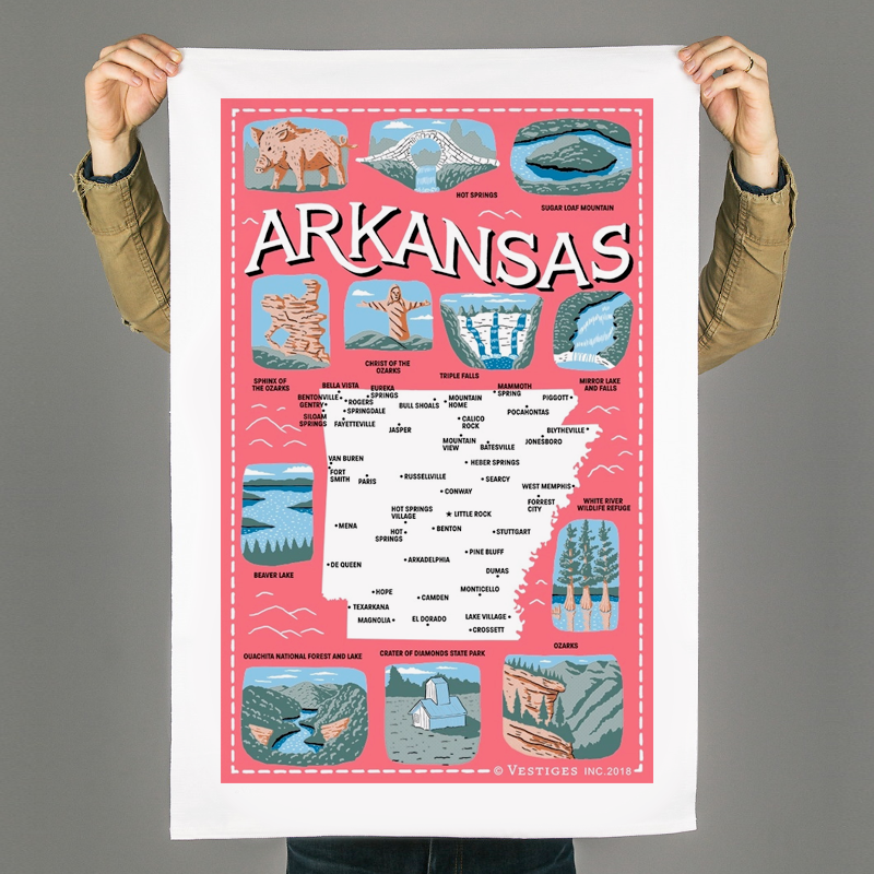 Arkansas State Icons Tea Towel