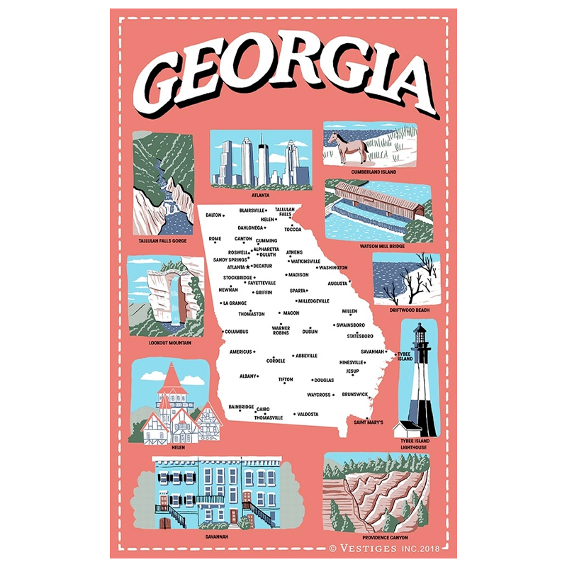 Georgia State Icons Tea Towel