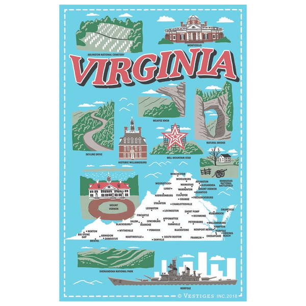 バージニア州のアイコン ティータオル / Virginia State Icons Tea Towel