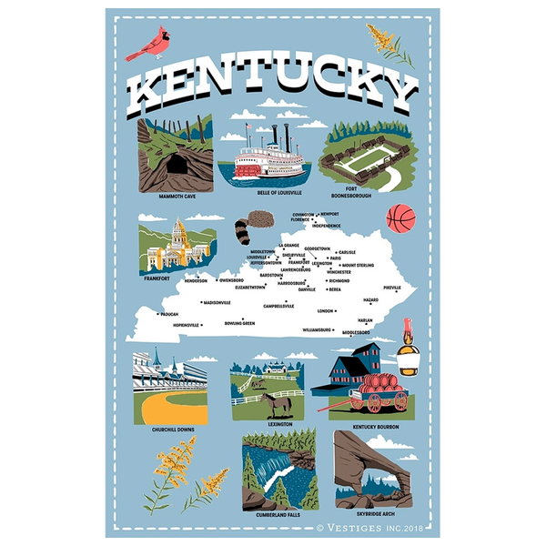 ケンタッキー州のアイコン ティータオル / Kentucky State Icons Tea Towel