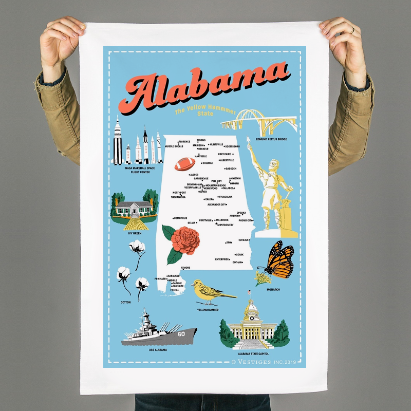 Alabama State Icons Tea Towel