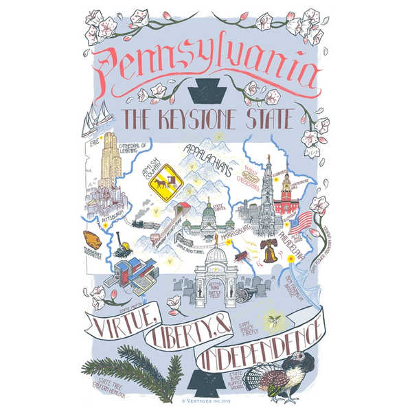 ペンシルベニア州のアイコン ティータオル / Pennsylvania State Icons Tea Towel