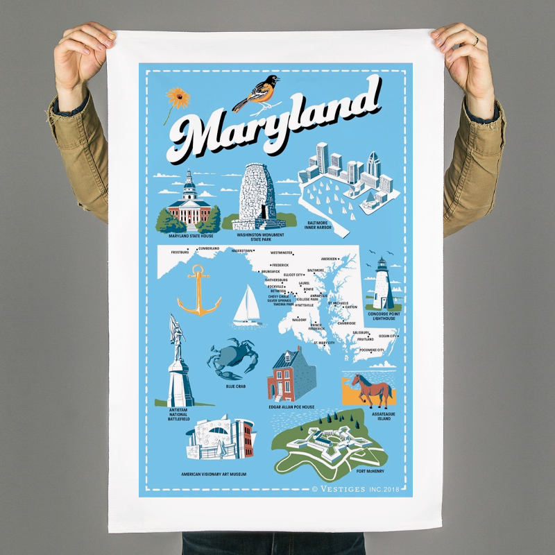 Maryland State Icons Tea Towel