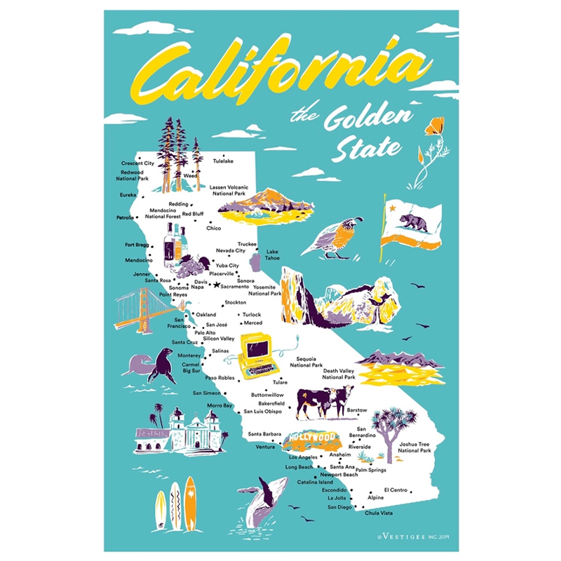California State Icons Tea Towel