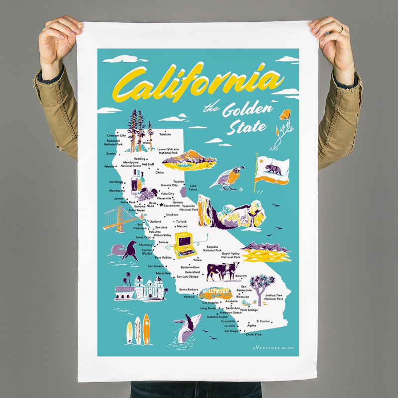 California State Icons Tea Towel