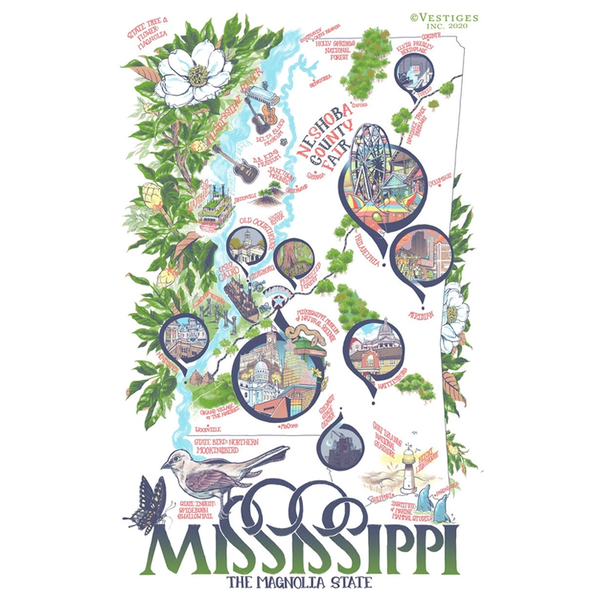 ミシシッピ州のアイコン ティータオル / Mississippi State Icons Tea Towel